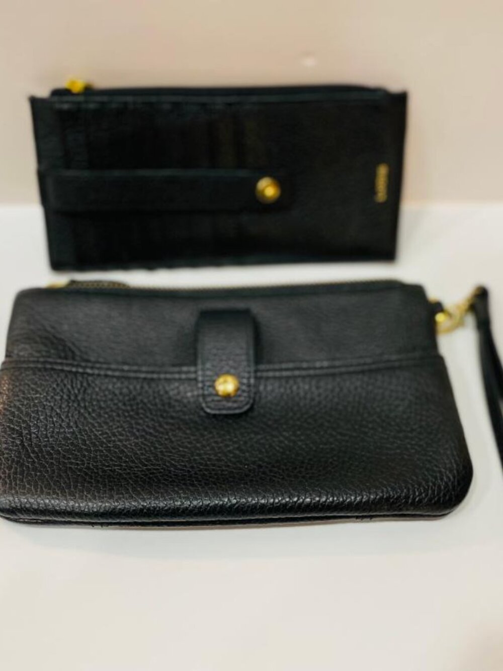 LODIS 100% LEATHER Black Wristlet and Card Holder